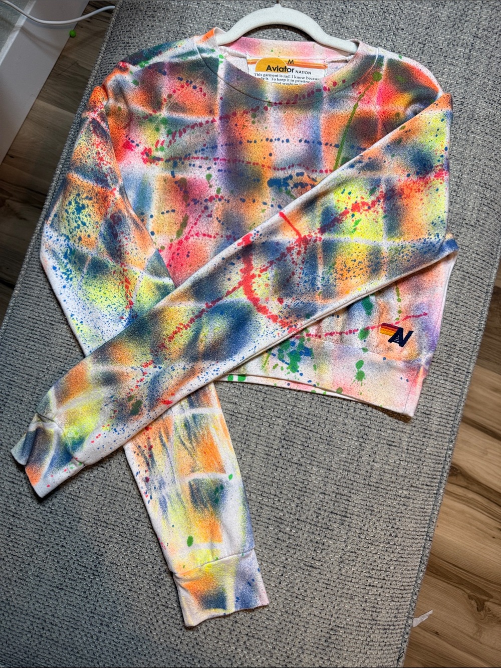 Aviator Nation Artist Collection Pullover‎ Sweatshirt White Multicolor Paint M